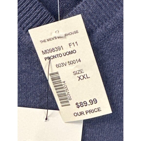 Pronto Uomo Mens XXL V-Neck Sweater Cotton Cashmere Blend Blue New With Tags - Picture 3 of 5